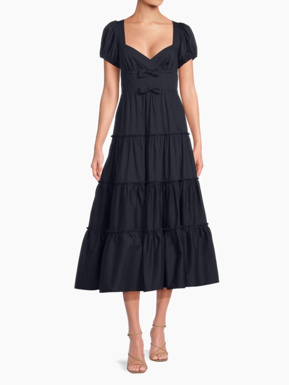 Likely Noelle cocktail dress Tiered Midi Dress with Puff Sleeves size 2